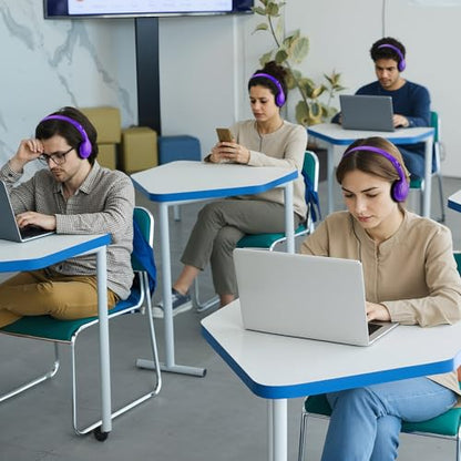 Yunsailing 30 Pack Bulk Over Ear Headphones Set On Ear Headsets Earphones with Adjustable Headband and 3.5mm Plug for Group Learning, Computer Lab, Library, Online Lesson (Purple) - color: Purple