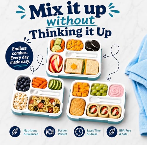 kinsho Lunch Boxes for Kids Boys Teens - Bento Box Set with Insulated Bag and Ice Pack, 6 Compartment Leak Proof Food Container, BPA-Free, Microwave Safe, Ideal for School & Work, Blue - color: Blue
