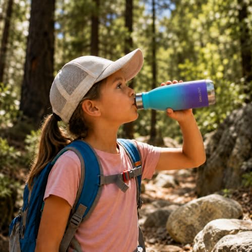 CHILLOUT LIFE 12oz Kids Insulated Stainless Steel Water Bottle, Leak Proof | Small Metal Water Bottle, Keeps Drinks Cold 24H & Hot 12H, Leak-Proof Screw Lid, Perfect for School, Travel & Sports - color: Caribbean Lily