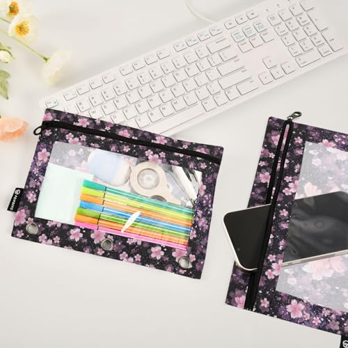 Axolotl Pencil Pouch For 3 Ring Binder Clear Window Pencil Case For 3 Ring Reinforced Grommets With Zipper, 2 Pack - color: Axolotl