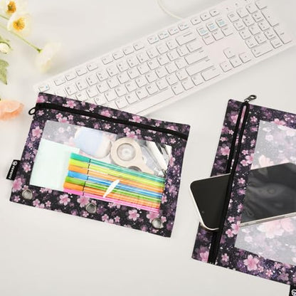 Axolotl Pencil Pouch For 3 Ring Binder Clear Window Pencil Case For 3 Ring Reinforced Grommets With Zipper, 2 Pack - color: Axolotl