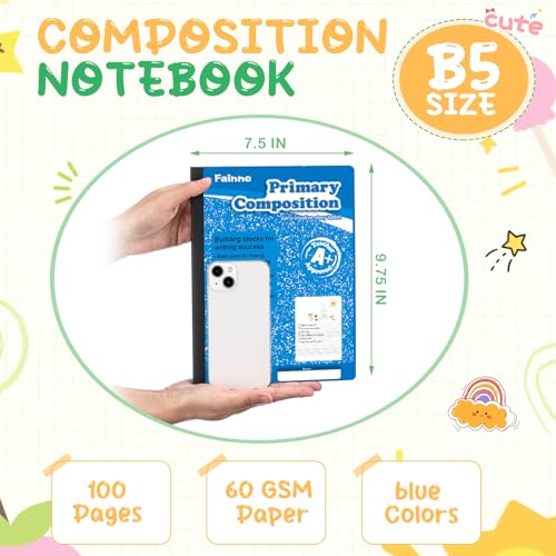 Fainne 30 Pack Primary Ruled Composition Notebook, Grade K-2 Journal 100 Pages, 7-1/2" x 9-3/4" Kindergarten Primary Drawing Story Notebook for Kids Drawing and Writing(Blue) - color: Blue