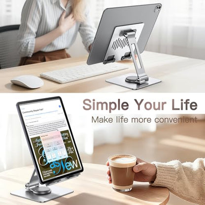 JETech Tablet Stand, Adjustable Swivel Desktop Holder with 360 Degree Rotating Base, Foldable Cradle for iPad/iPad Air/Pro/Mini, Galaxy Tab A11/A9/S11/S10 FE, Tab/Phones(4-13"), Silver - color: Silver