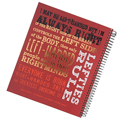 Left-Handed 3 Subject Spiral Notebook With Lefty Sayings (Red) - color: Red