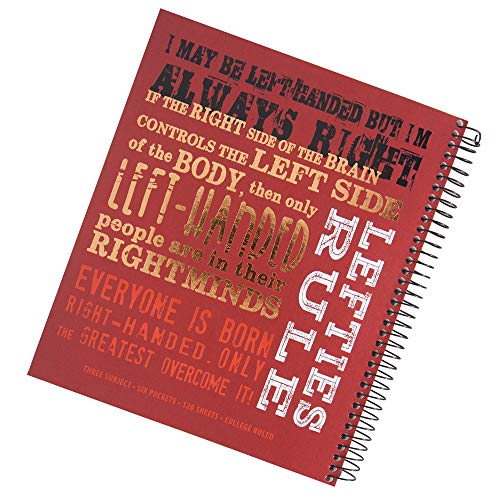 Left-Handed 3 Subject Spiral Notebook With Lefty Sayings (Red) - color: Red