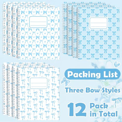 Jetec 12 Pack Blue Bow Composition Notebooks Preppy Cute Coquette Spiral Notebook 9-3/4 x 7-1/2 Inch College Ruled Hard Cover Journal Back to School Teacher Gifts Preppy School Supplies, 100 Pages - color: Blue