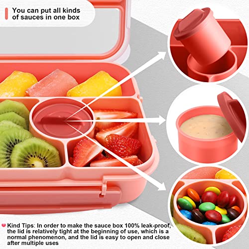 Amathley Bento Box Adult Lunch Box Kids,Lunch Containers for Adults/Kids/Toddler,5 Compartments Bento Lunch Box with Sauce Vontainers,Microwave & Dishwasher & Freezer Safe,BPA-Free (Pink) - color: Pink