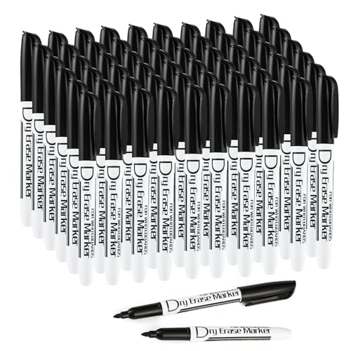 Volcanics Black Dry Erase Markers Bulk Pack of 60 Low Odor Fine Tip Whiteboard Pens for Whiteboard Dry Erase Calendar
