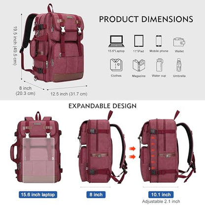 WITZMAN Canvas Travel Backpack for Men Large Laptop Backpack Fits 16 Inch | Expandable 32L to 42L, Carry-on Airline Approved Convertible Shoulder Rucksack, For Vacation, Overnight Trip, A6617 Red - color: Red