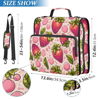3 Ring Zipper Binder Strawberry Pink Bubbles Binders Bag with Shoulder Strap 500 Sheets Paper Organizer Trapper Keeper Documents Storage File Folder for School Office - color: A427