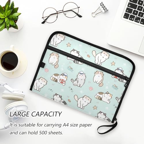 Cute Cats Green Expanding Accordion File Folder with 13 Pockets and Zipper Closure - color: Cute Cats Green