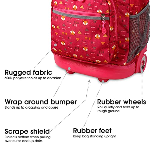 J World Sunrise Kids Rolling Backpack with Wheels for Girls Boys, Roller Bookbag for School, 18 x 13 x 9 Inches, Fox - color: Fox