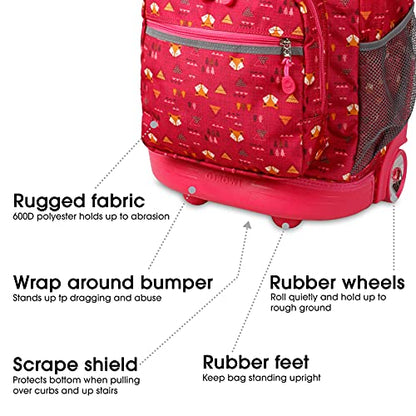 J World Sunrise Kids Rolling Backpack with Wheels for Girls Boys, Roller Bookbag for School, 18 x 13 x 9 Inches, Fox - color: Fox
