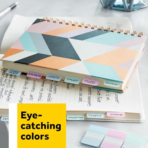 Post-it Tabs, 1 in Solid, Aqua, Yellow, Pink, Red, Green, Orange, 6/Color, 36/Dispenser (686-ALOPRYT) - size: 0.4" x 2.8"