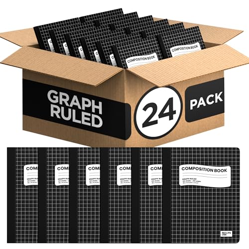 Composition Notebooks Quad Ruled Composition Notebook Graph Paper Hard Cover Marble Graph Composition Notebook 100 sheets 200 Pages 9.75″ x 7.50″ (24 Pack) - style: 24 Pack