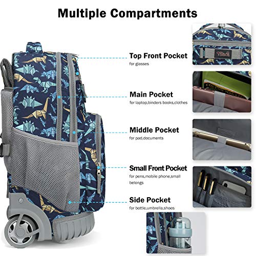 Tilami Rolling Backpack 19 inch with Lunch Bag Wheeled Laptop Backpack, Dinosaur - color: Dinosaur
