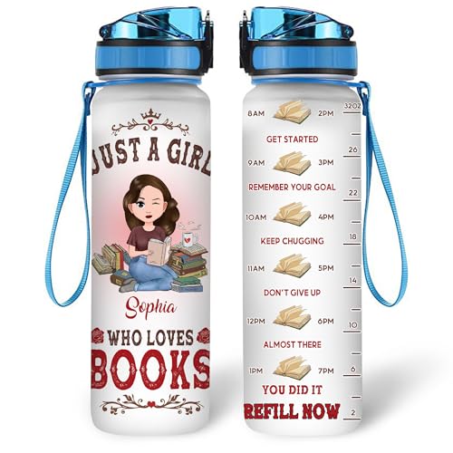 Hyturtle Personalized Just A Girl Who Loves Books 32oz 1Liter Motivational Water Bottle, Customized Water Bottle Bookworm, Gifts Reading Lovers For Girls On Birthday 5.7 x 7 x29.5(cm) - color: Book 1