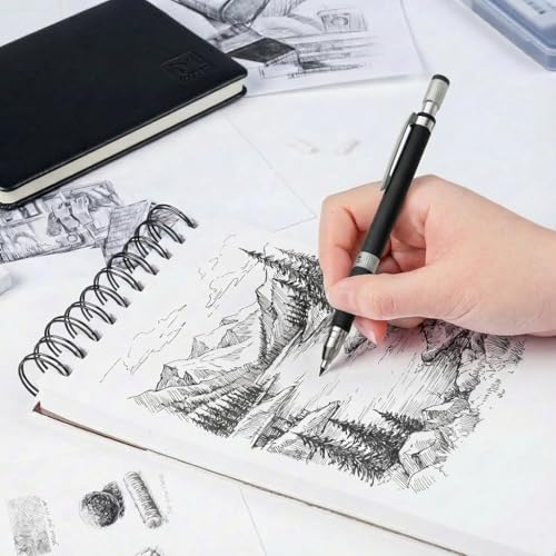 2.0mm Mechanical Pencil Set with Case: 4 packs Pencil include 2 Cases of 2.0mm Color Lead Refills HB Lead, Kneaded Standard Erasers, Ruler for Drawing Sketching School(4pc 2.0mm)