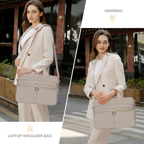MOSISO 13-14 inch Laptop Bag, Laptop Briefcase Messenger Compatible with MacBook Neo 13 inch/Air 13.6/13 /Pro 13/14, Square Quilted Computer Bag Work Office Business with 3 Pockets&Strap, Taupe Brown - color: Taupe Brown, size: 13.3 inch