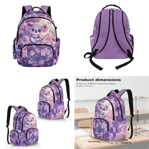 Purple Koala Backpack for Girls Boys Backpack with Lunch Box Water Bottle Carrier Kawaii Pencil Case 4 in 1 Cute Koala Bookbag for Kids 8-12 for Bring the School Supplies and Snacks Books - color: Cute Koala