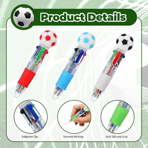 Soccer Party Favors Soccer Pens Mini Multicolor Pen in One Cute Fun 4-in-1 Pens Bulk Cool Ballpoint Pens for Birthday Gifts Teacher Supplies (Soccer, 12) - style: Soccer