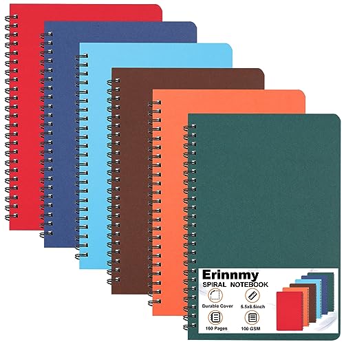 6Pack Hardcover Spiral Notebook,A5 Spiral Notebooks College Ruled,5.5x8.5 Inches,Spiral Journal Notebook for Work Study,80 Sheets 160 Pages 6 Colors