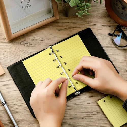 Ireer 6 Hole Mini Lined Paper Refill 200 Sheets Blank Planner Refills Loose Leaf Papers 3 x 5 Inches for Binders Planner Inserts Mini Ruled Filler Books Memo Papers Notebooks (Light Yellow) - color: Light Yellow