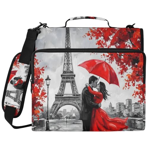 Parisian Couple 2inch 3 Ring Zipper Binder Multi-Pocket Storage Holds 14 Inch Laptop for Students and Office Use - color: Parisian Couple