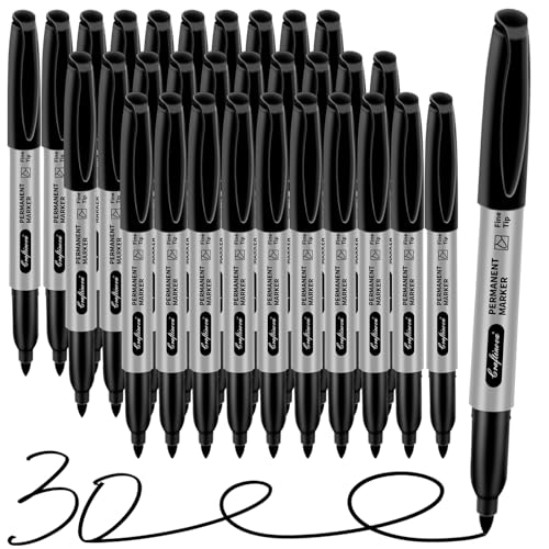 Black Permanent Markers Bulk Fine Point, Fine Tip Markers Set, Waterproof, Quick Drying and Fade Resistant, Works on Wood, Plastic, Paper, Metal for Classroom, Office, Home, 30 Count - color: Black 30 Fine Tip