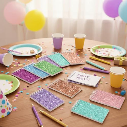 Sherr 16 Pcs Glitter Pens and Notebooks Set Mini Spiral Notepads Fancy Pens for Kids Girls Women Sparkly Sequins Journaling Ballpoint Christmas Birthday Gift Classroom Rewards(Classic Color) - color: Multi Color