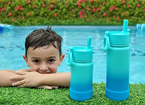 CHILLOUT LIFE 12oz Kids Insulated Stainless Steel Water Bottle with Leak Proof Straw Lid & 144 Stickers - color: Ocean Blue, style: 12 oz