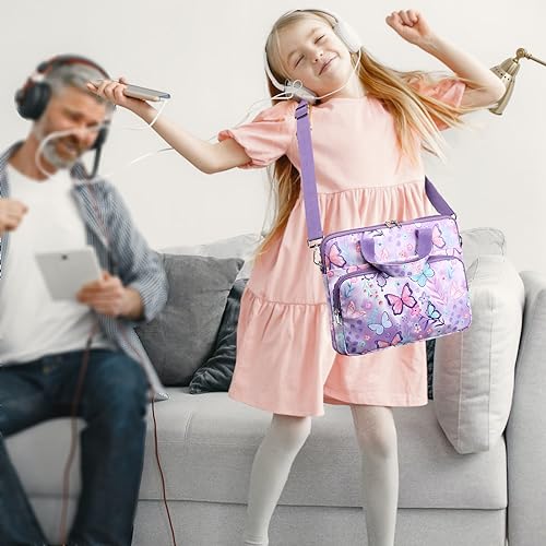 Octsky Kids Tablet Carrying Sleeve - 12.5 Inch Protective Bag with Shoulder Strap, Soft Lining - color: Butterfly Purple