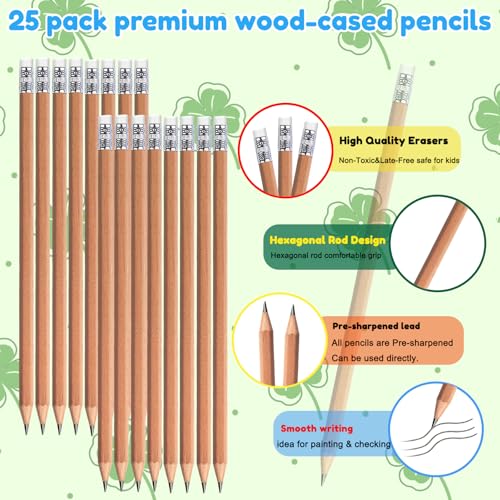 Adhere 25pcs Woodcase Pencils with Eraser Premium Pre-Sharpened Hexagon Graphite 2B pencils ideal for home, office writing including a Free Sharpener (Nature wood・25pcs) - color: Nature wood・25pcs