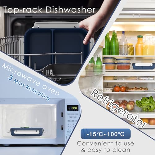 WHALEHOUSE Large Capacity Bento Lunch Box for Adult, 1600ML 2 Compartments Meal Prep Container with Utensil, Airtight Food Storage Container with Snap Locking Lids, Microwave/Dishwasher/Freezer Safe - color: 1600mL-Dark Blue