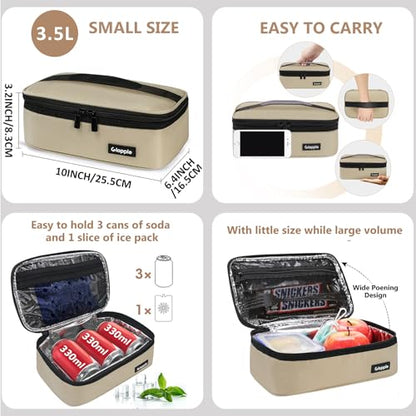 Gloppie Small Lunch Bag - Insulated Lunch Box, Mini Lunchbox Lunch Cooler Bag, Petty Food Containers, Snack Bag, for Adult, Khaki - color: Khaki