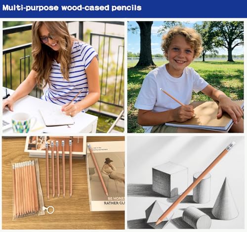 Adhere 25pcs Woodcase Pencils with Eraser Premium Pre-Sharpened Hexagon Graphite 2B pencils ideal for home, office writing including a Free Sharpener (Nature wood・25pcs) - color: Nature wood・25pcs