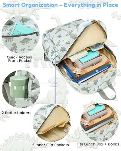 CAMTOP Backpack for Kids, Boys Girls Preschool Backpacks with Lunch Box Toddler Kindergarten School Bookbag Set (Beige Dinosaur) - color: Beige Dinosaur