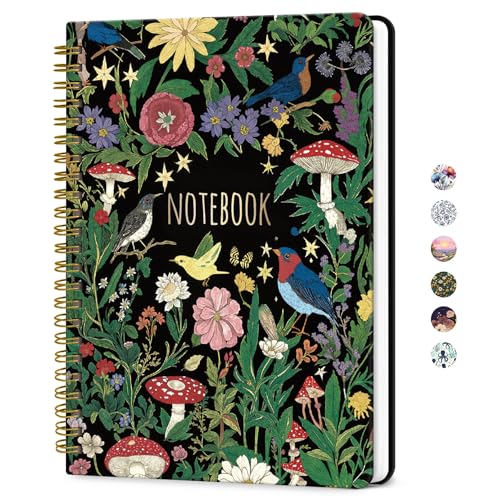 ZOTIA Lined Spiral Journal for Women, A5 Aesthetic Hardcover Notebook for Work, School & Note Taking, Pretty College Ruled Journal, 140 Pages, 6" x 8", Enchanted Garden - color: K-Enchanted Garden