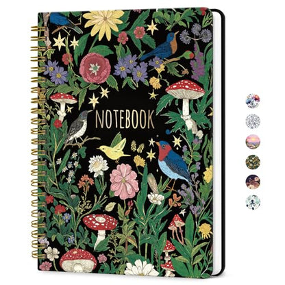 ZOTIA Lined Spiral Journal for Women, A5 Aesthetic Hardcover Notebook for Work, School & Note Taking, Pretty College Ruled Journal, 140 Pages, 6" x 8", Enchanted Garden - color: K-Enchanted Garden