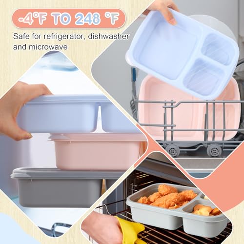 Honeydak 5 Pack Snack Containers 3 Compartment Bento Snack Boxes Divided Meal Prep Containers with Lids Reusable Adults Lunch Food Storage Box for School Work Travel(Blue Gray Brown) - color: Blue Gray Brown