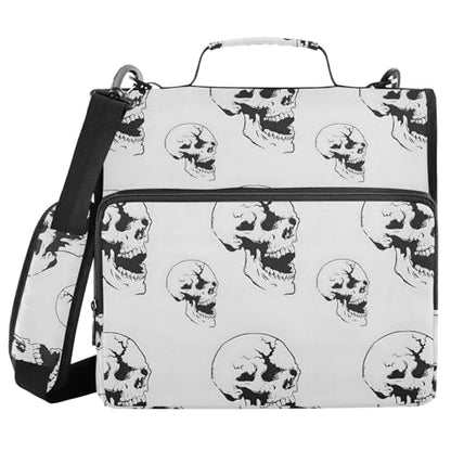 3 Ring Zipper Binder Black White Skull Binders Bag with Shoulder Strap 500 Sheets Paper Organizer Trapper Keeper Documents Storage File Folder for School Office - color: A859