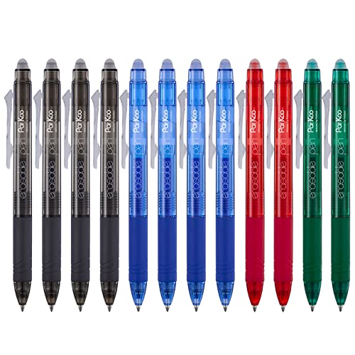 ParKoo Retractable Erasable Gel Pens Clicker Fine Point 0.7 mm, No Need for White Out, 4 Assorted Color Inks for Completing Sudoku and Crossword Puzzles, 12-pack - color: 4 Colors