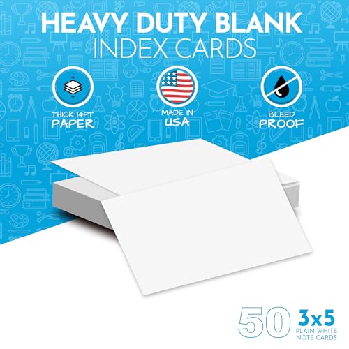 Home Advantage 3x5 Blank Index Cards - Our 50 Pack of Blank Note Cards Use Heavy Duty Cardstock to Make Them Bleed Proof - size: 3x5