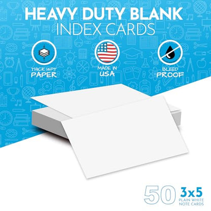 Home Advantage 3x5 Blank Index Cards - Our 50 Pack of Blank Note Cards Use Heavy Duty Cardstock to Make Them Bleed Proof - size: 3x5