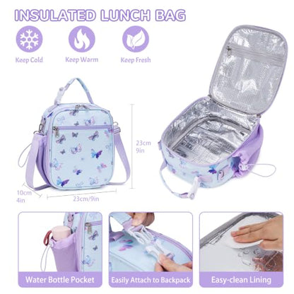 Bento Lunch Box for Kids Adult, Leakproof 3-4 Compartment Bento Box Set with Insulated Food Jar,Water Bottle, Lunch Bag, School Lunch Container for Toddler Teen Girls Boys Ages 3+(Butterfly) - color: Butterfly