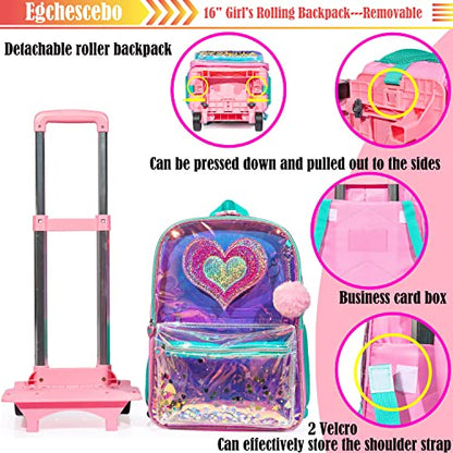 kids Rolling Kid Travel Toddler Duffle Bag Hearts Detachable Backpack for Girls Carry Luggage Roller Computer Suitcase with Pencil Case Lunch Box Wheels Wheeled Clear Backpacks Girls Pink - color: Pink-aixin