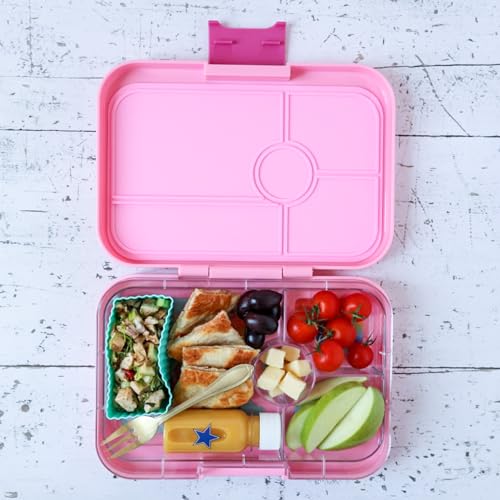 Yumbox Tapas Leakproof Bento Box, 4 Compartments, Capri Pink | Sandwich-Friendly | Large 4.2-Cup Capacity | Built-In Dip Well | Removable Compartment Tray | Ideal for Teens & Adults - color: Capri Pink Rainbow