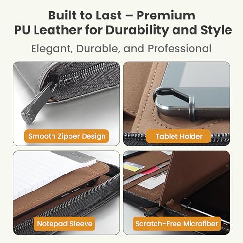 KHOMO Universal Padfolio Case – Tablet Portfolio Organizer with Notepad Holder – Compatible with iPad 10th/11th Gen, iPad Pro 11, iPad 7/8/9 (10.2", 10.9", 9.7") - color: Black