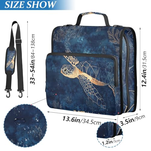 Deep Blue Sea Turtle 01 Zipper Binder 3 Ring 1.5 Inch School Binder Organizer with Shoulder Strap Handle File Folder Pockets Large Capacity Students Girl Boy Men Office Work - color: Deep Blue Sea Turtle 01