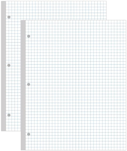 (2-Pack) A4 Grid Filler Paper, 3-Hole Graph Paper, 200Sheets / 400Pages Loose-Leaf Paper, 100gsm White Paper, 8.5'' x 11'' - size: 8.5" x 11"